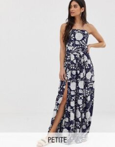 Sisters Of The Tribe split leg strapless jumpsuit in floral-Navy