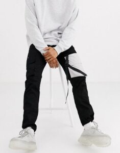 Sixth June cargo pants with reflective pocket and clips in black