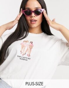 Skinnydip Curve x mean girls shrunken t-shirt with can't sit with us print-White