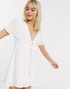 Skylar Rose button front smock dress in off white