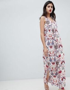 Soaked In Luxury Floral V Neck Maxi Dress-Multi