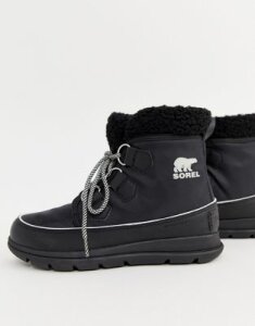 Sorel Explorer Carnival Waterproof Black Nylon Boots With Microfleece Lining