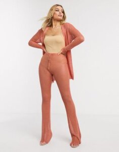 Sorelle UK knitted shimmer wide leg pants two-piece in pink