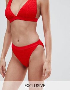 South Beach Crinkle High Leg Bikini Bottom-Red