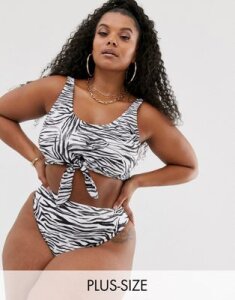 South Beach Curve Exclusive mix and match crop bikini top in in zebra-Black