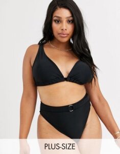 South Beach Curve Exclusive triangle bikini top with gold hardware in black