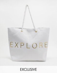 South Beach Exclusive Explore beach tote bag in white canvas