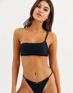 South Beach Exclusive mix and match one shoulder bikini top with gold ring detail in black