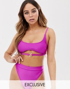 South beach fiesta mix & match cut out crop bikini top-Purple