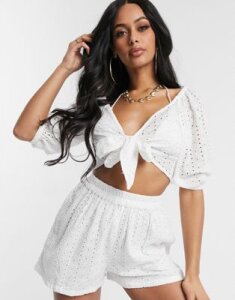 South Beach Tie Front Crop Top and Short Set-White