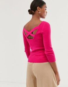 Stradivarius cross-back ribbed sweater in pink