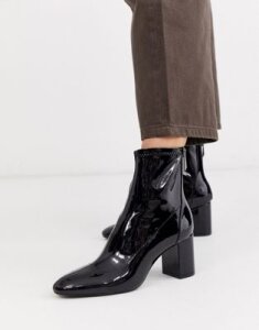 Stradivarius patent heeled boots in black