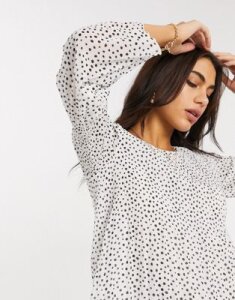Stradivarius pleated blouse with dots in ecru-White