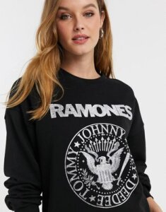 Stradivarius Ramones sweatshirt in black-White