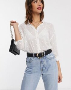 Stradivarius shirt with embroidered dots in white