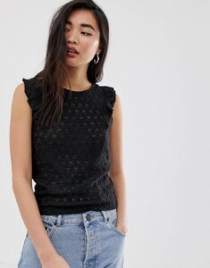 Stradivarius sleeveless top with embroidery frill in black