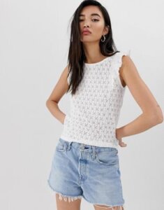 Stradivarius sleeveless top with embroidery frill in white
