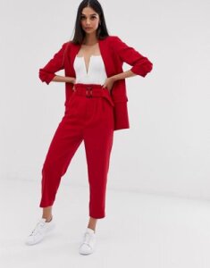 Stradivarius two-piece belted tailored pants in red