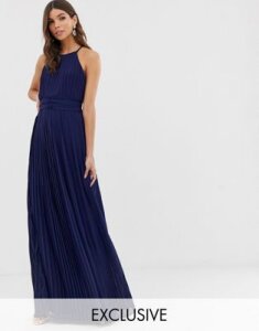 TFNC bridesmaid exclusive high neck pleated maxi dress in navy
