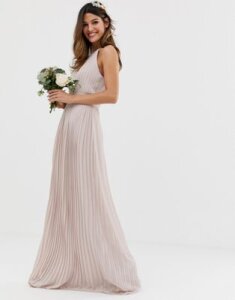 TFNC bridesmaid exclusive high neck pleated maxi dress in taupe-Brown