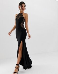 TFNC high neck lace maxi dress-Black