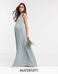 TFNC Maternity bridesmaid lace back maxi dress in sage-Green