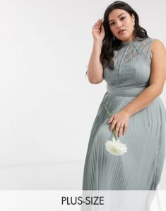 TFNC Plus bridesmaid lace back maxi dress in sage-Green