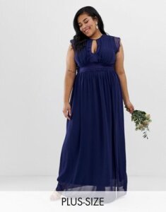 TFNC Plus lace detail maxi bridesmaid dress in navy