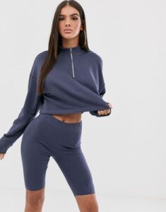 The Couture Club half zip high neck motif sweat top in washed navy-Blue