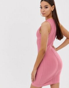 The Girlcode bandage dress with panel and bust cup detail in pink