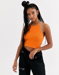 The Ragged Priest crop top in rib with chain straps-Orange
