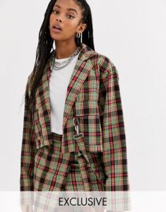 The Ragged Priest oversized cropped blazer in check two-piece-Multi