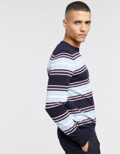 Threadbare organic cotton stripe knitted sweater in navy