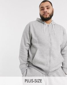 Threadbare Plus basic zip through hoodie in gray