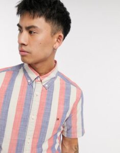 Tommy Hilfiger mike stripe short sleeve shirt in white-Red