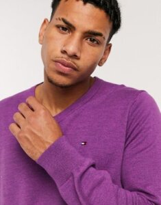 Tommy Hilfiger signature solid v-neck sweater-Purple