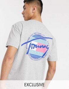 Tommy Jeans Exclusive to Asos t-shirt circular logo front and back print in gray