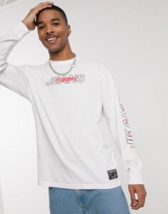 Tommy Jeans overlap logo long sleeve top in white