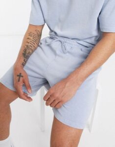 Topman jersey shorts in washed blue