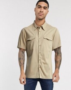 Topman short sleeve twill shirt in washed stone