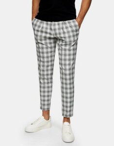 Topman tapered pants in black & white check-Multi