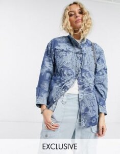 Topshop IDOL denim shirt with faux pearl buttons in mid wash-Blue