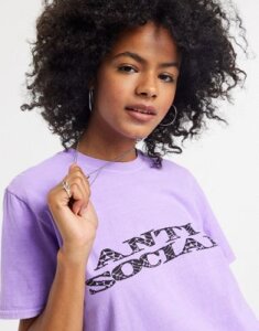Topshop slogan t-shirt in purple two-piece