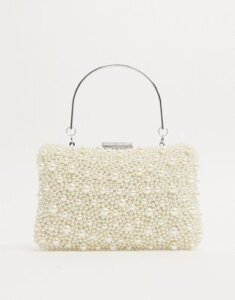 True Decadence pearl embellished bag with metal grab handle-Silver
