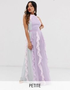 True Decadence Petite delicate halter neck maxi dress with waterfall skirt in tonal pastel-Multi