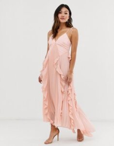 True Decadence premium cami dress with ruffle and pleated skirt in peach-Pink