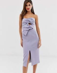 True Decadence premium double bow front midi dress with keyhole detail in soft lavender-Purple