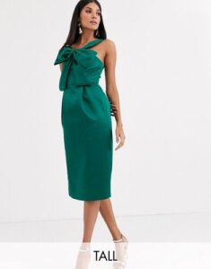 True Decadence Tall asymmetric strap midi dress with extreme bow in green