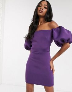 True Violet extreme 80s puff sleeve mini dress in aubergine-Purple