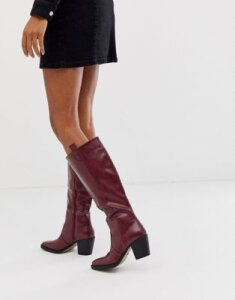 Truffle Collection knee high western boot in burgundy-Red